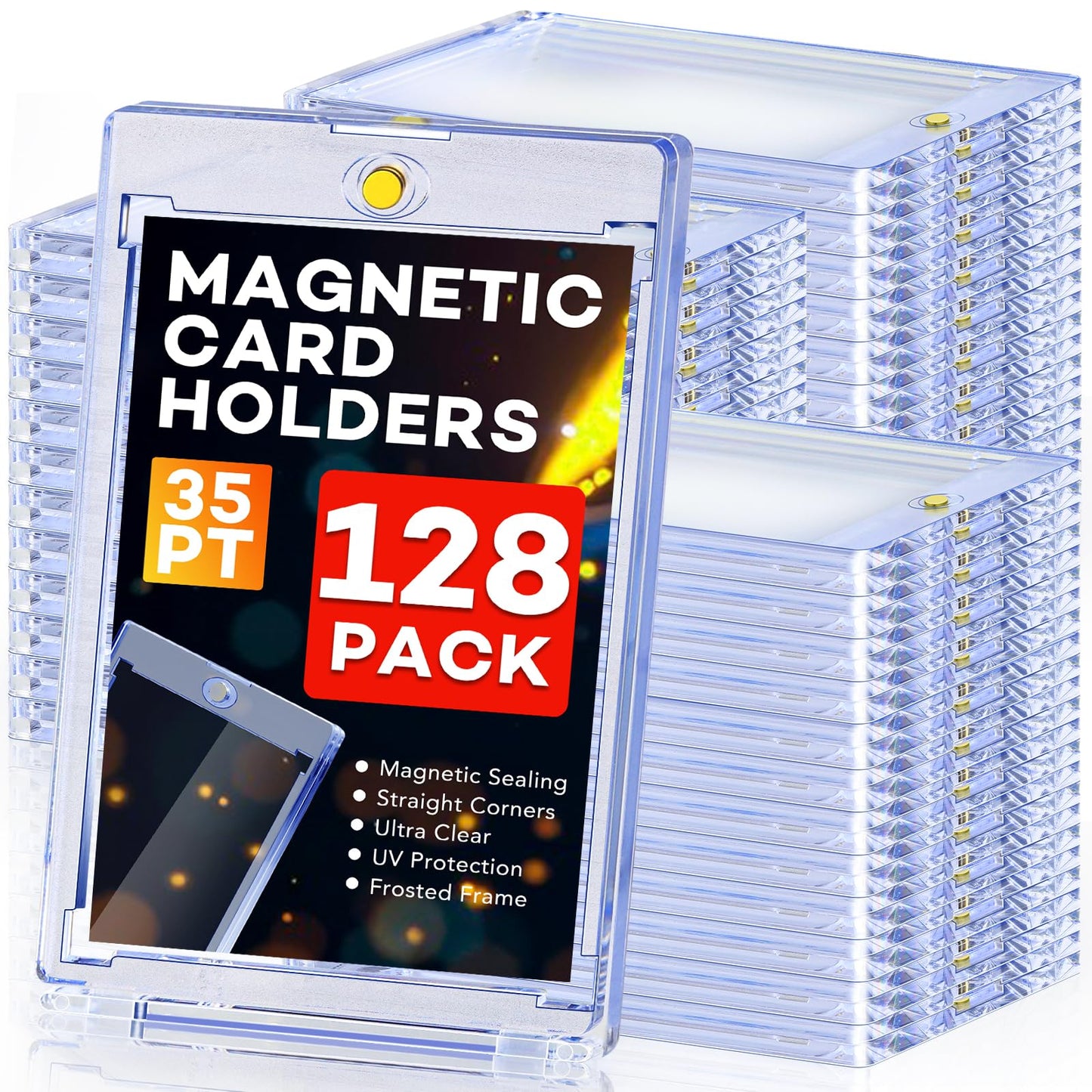 128ct Magnetic Card Holders, 35pt One Touch Card Holder, U-V Protection Hard Plastic Case for Trading Cards, Display Case for Sports, Baseball, Football, Game Cards