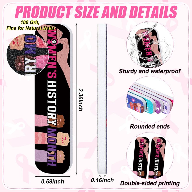 Lanties 200 Pcs Breast Cancer Awareness Nail Files Bulk Party Favor Accessories Pink Ribbon Gift Emery Boards Public Welfare Activity Kit for Women Girl(Breast Cancer Awareness,2.36 x 0.6 Inches)