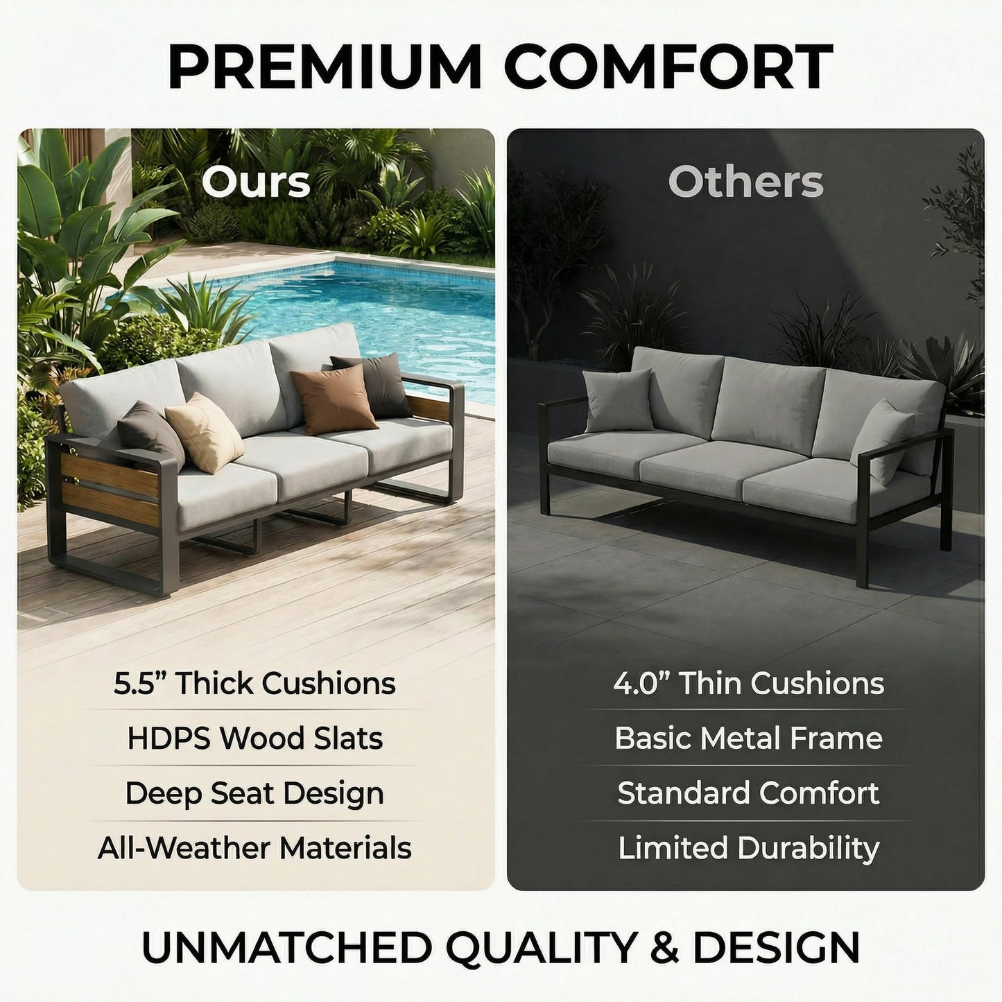 ZANDOR Aluminum Outdoor Patio Furniture Set, 4-Piece Metal Modern Outside Sectional Conversation Lawn Furniture with Coffee Table & Washable Thick Cushions,Seating Sofa for Garden/Backyard/Porch Grey