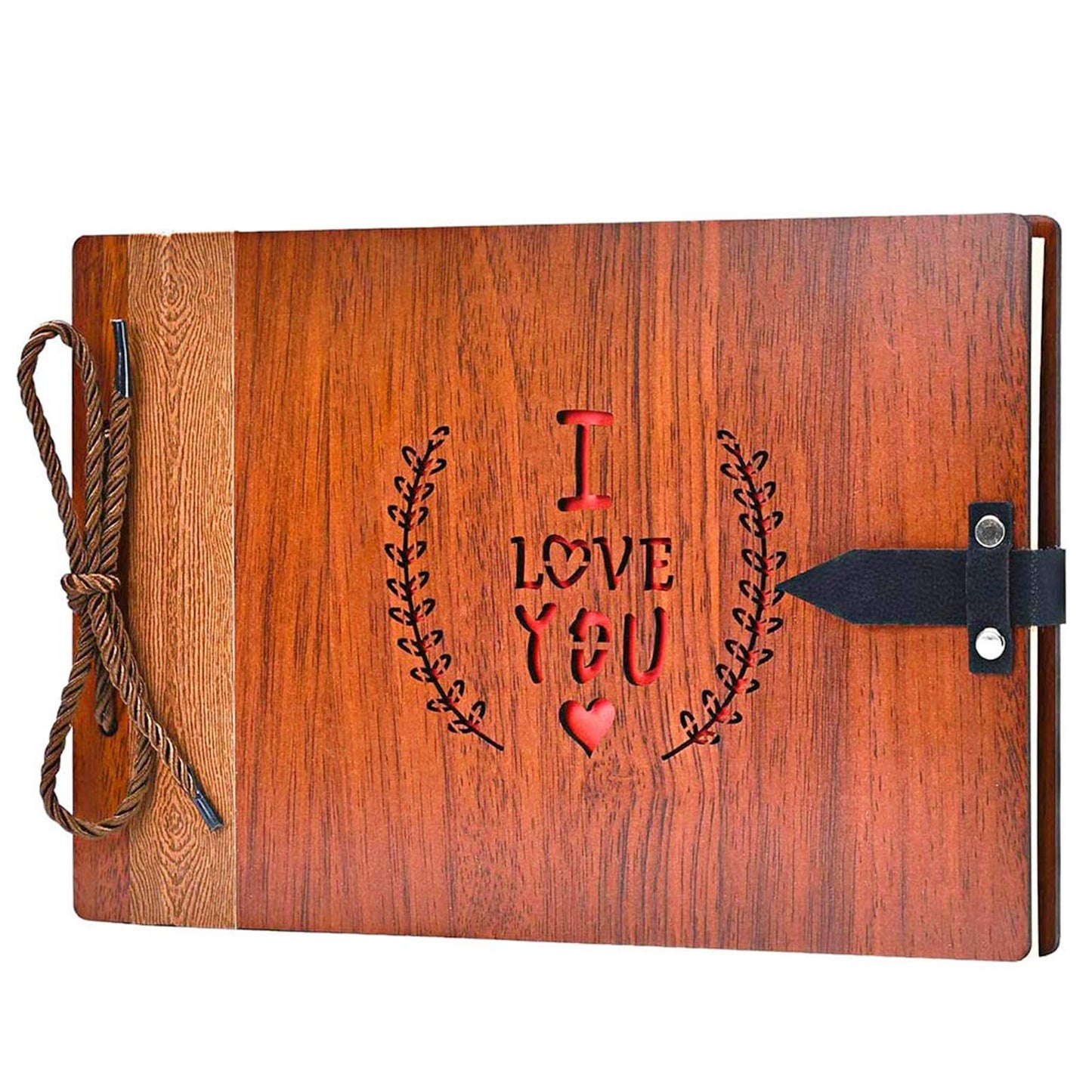 ZEEYUAN Wooden Photo Album Scrapbook DIY Photo Book Wedding Guest-Book 80 Pages Travel Memory Book Birthday Anniversary Valentine's Gift for Mother Father (I Love You)