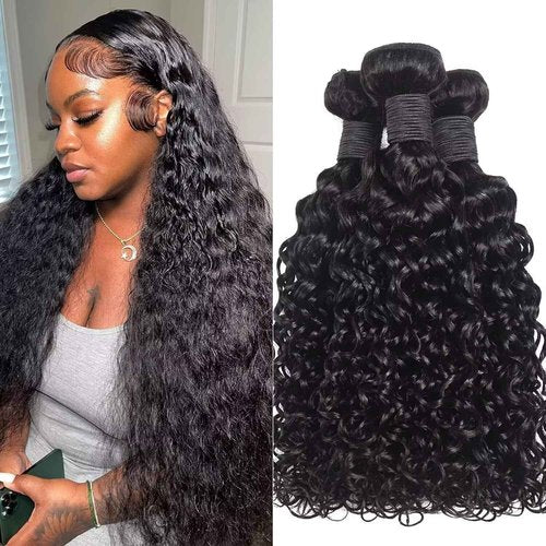 Water Wave Human Hair Bundles 12A Double Weft Deep Curly Wave Bundles 100% Unprocessed Brazilian Virgin Human Hair Natural Black Color Wet And Wavy Hair Extensions 18 20 22