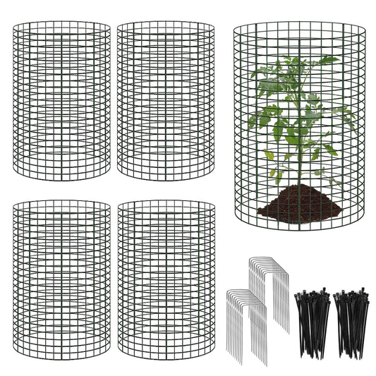 15 Pcs Large Wire Plant Protector from Animals, 5 Pack 24" H X 12" Dia Metal Plant Cage Chicken Wire Cloche with Ground Stakes and Nylon Tie to Keep Animals Out, Garden Protection Bunny Barricade