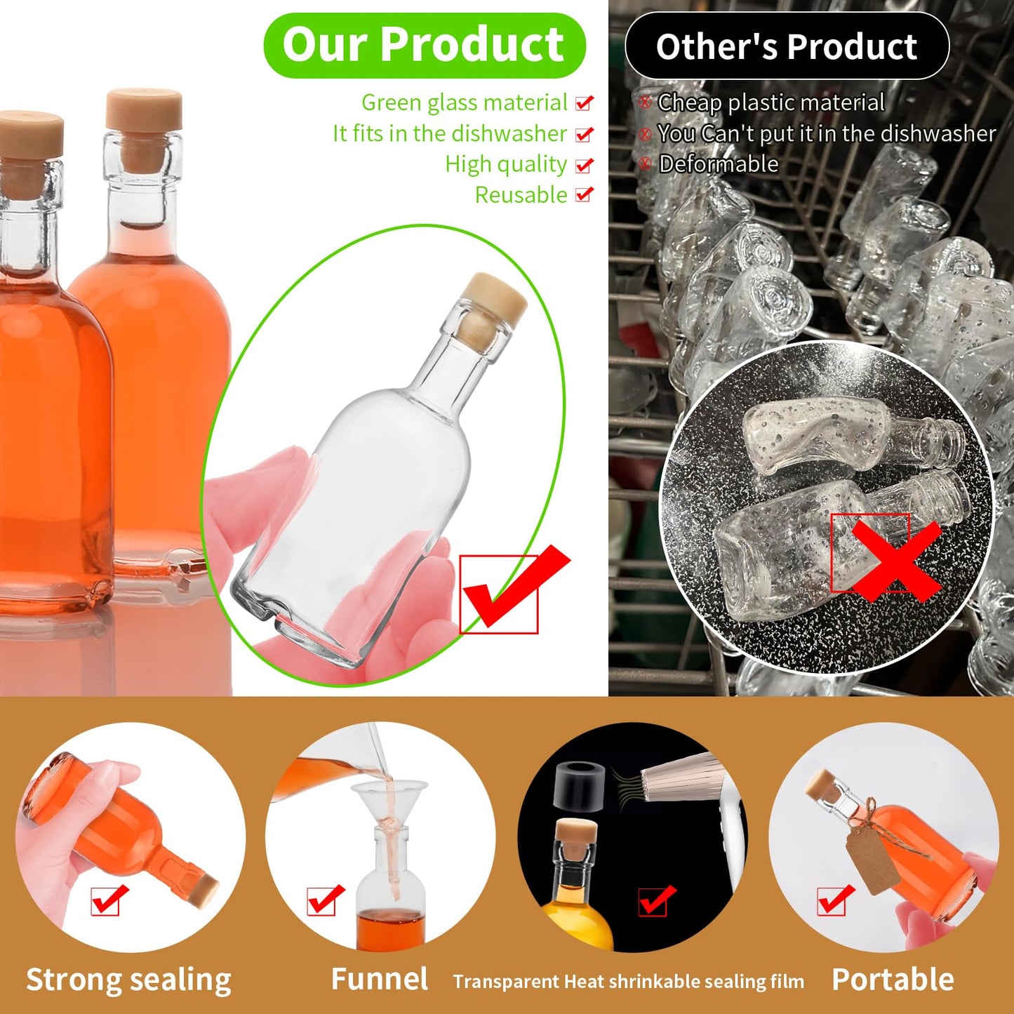 eispap 12Pcs 1.7OZ Mini Glass Liquor with Lids Small Glass Wine Bottles Reusable Empty Alcohol Bottles for Christmas Birthday Weddings Party Favors 50ML (12)