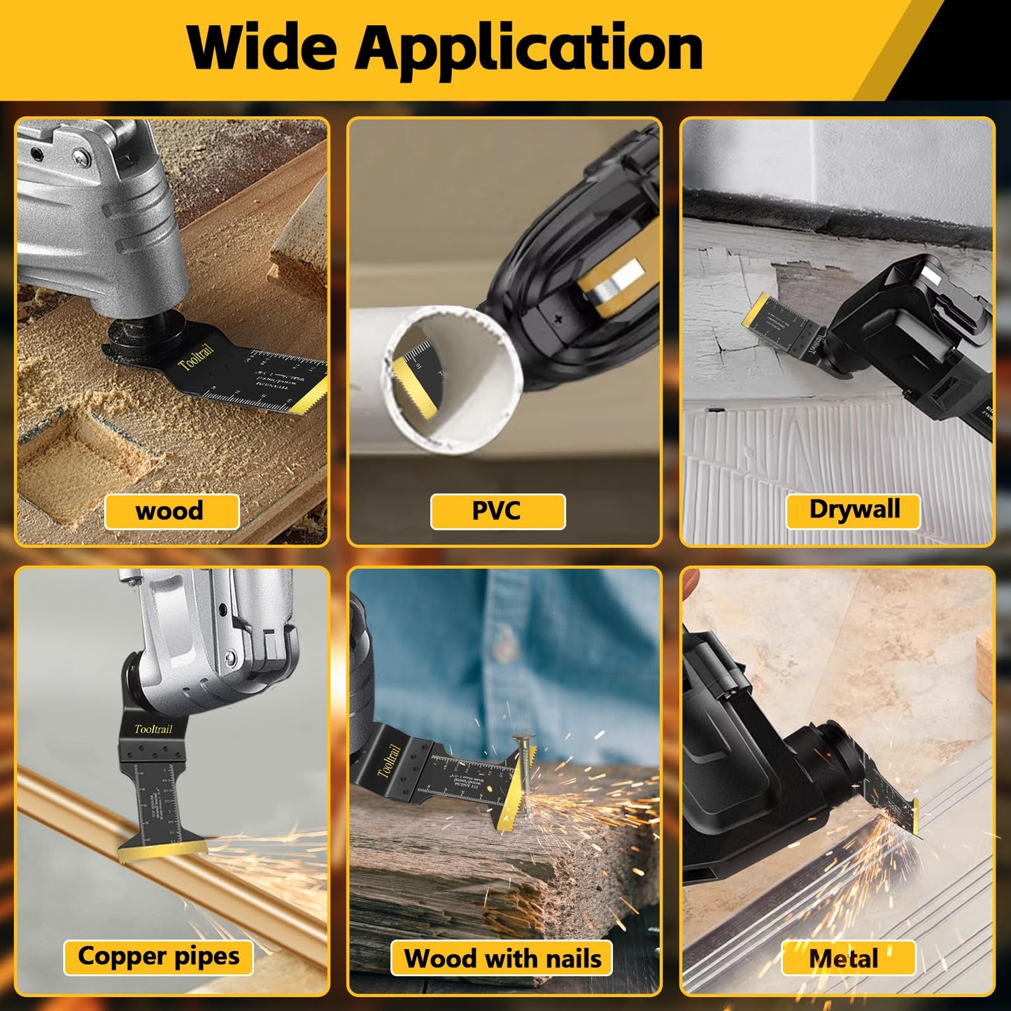 Tooltrail 30 PCS Titanium Oscillating Tool Blades Metal Cutting,Universal Multi Tool Blades Kits for Metal Nails Wood and Plastic,Oscillating Saw Blades Fit Dewalt Ryobi Milwaukee Rockwell Fein