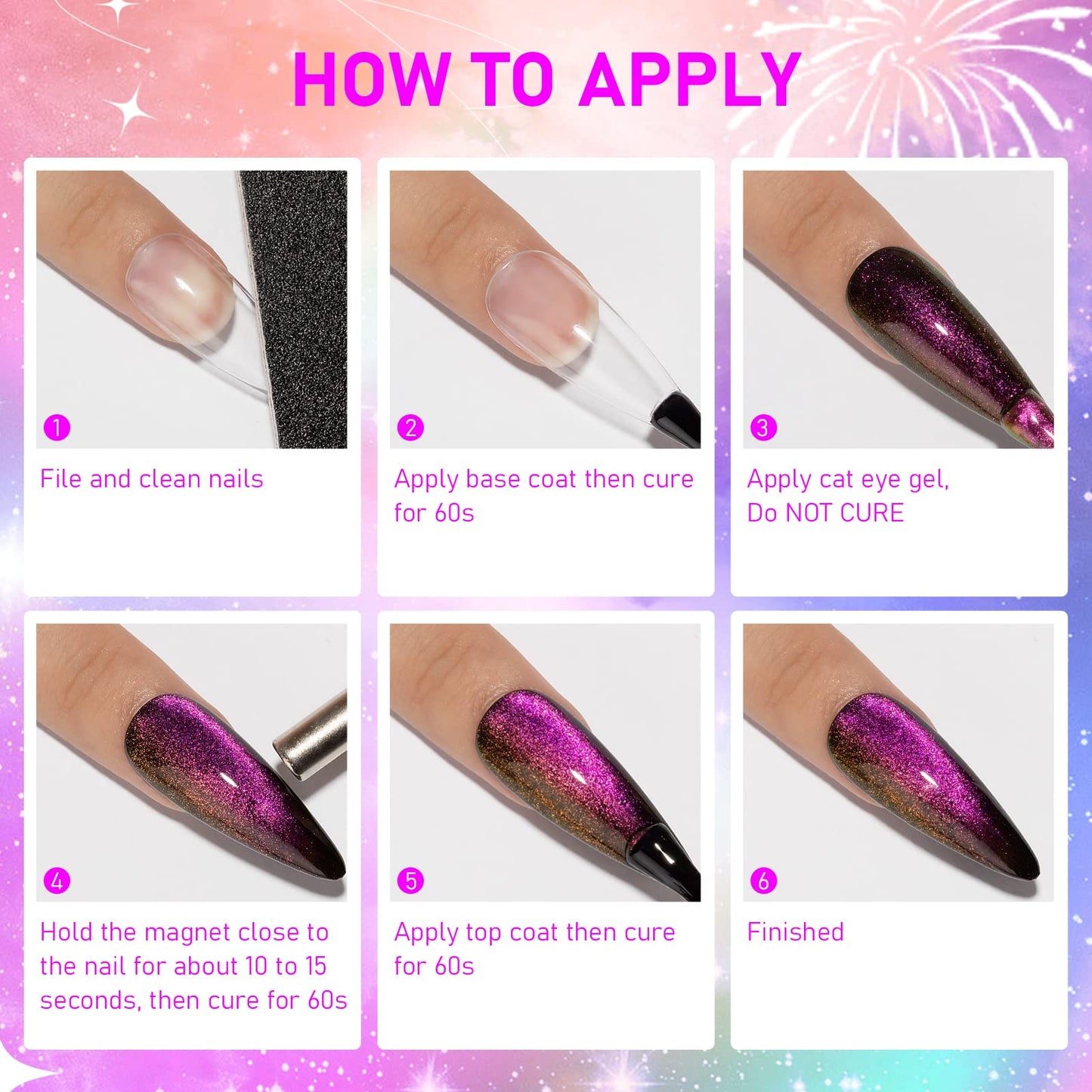 SUPWEE Cat Eye Gel Nail Polish with Magnet 9D Galaxy Cateye Manicure Soak Off UV DIY Salon Home Gift 12 Colors 7ml(0.24fl oz)