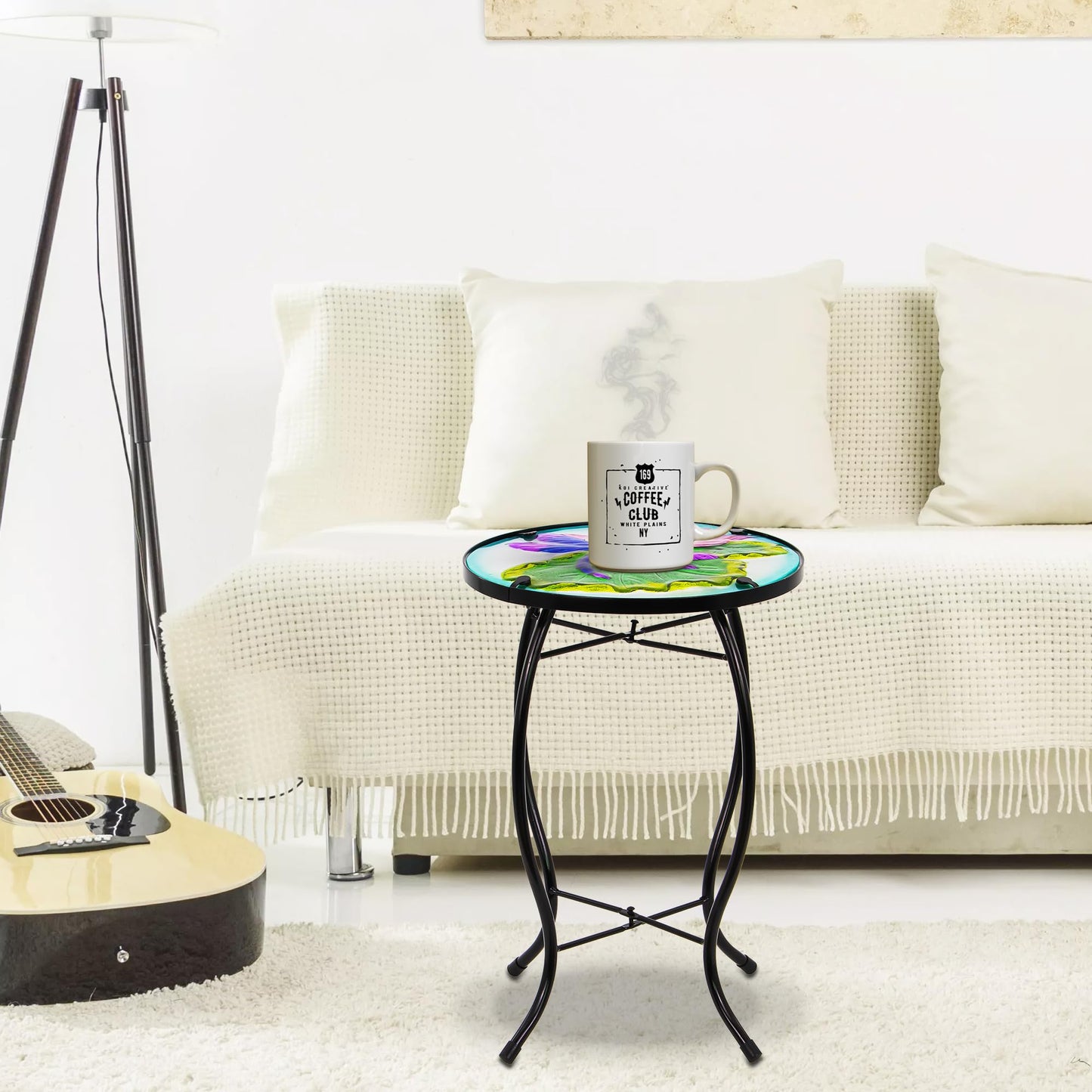 Weibefee Lotus-Leaf Dragonfly Small Patio Table,Outdoor Side Bar Table, 10 Inch Metal Glass End Table for Porch Garden Yard Pool Living Room Mother's Day Decor, Mother's Day Decoration Gift
