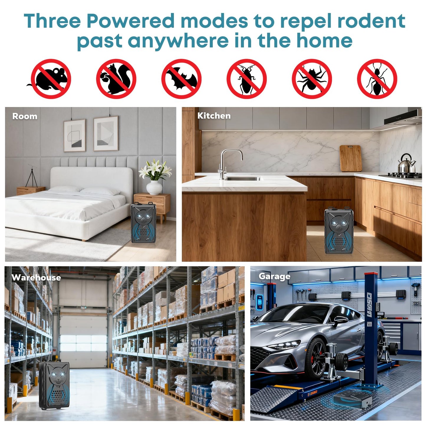 Ultrasonic Pest & Rodent Mouse Squirrels Repellent, 1 Pack Plug-in Electronic Rat Bat Bug Spider Repeller, Battery Operated Deterrent Control Mice for Car Engines, Replace Mouse Traps Indoor, Outdoor