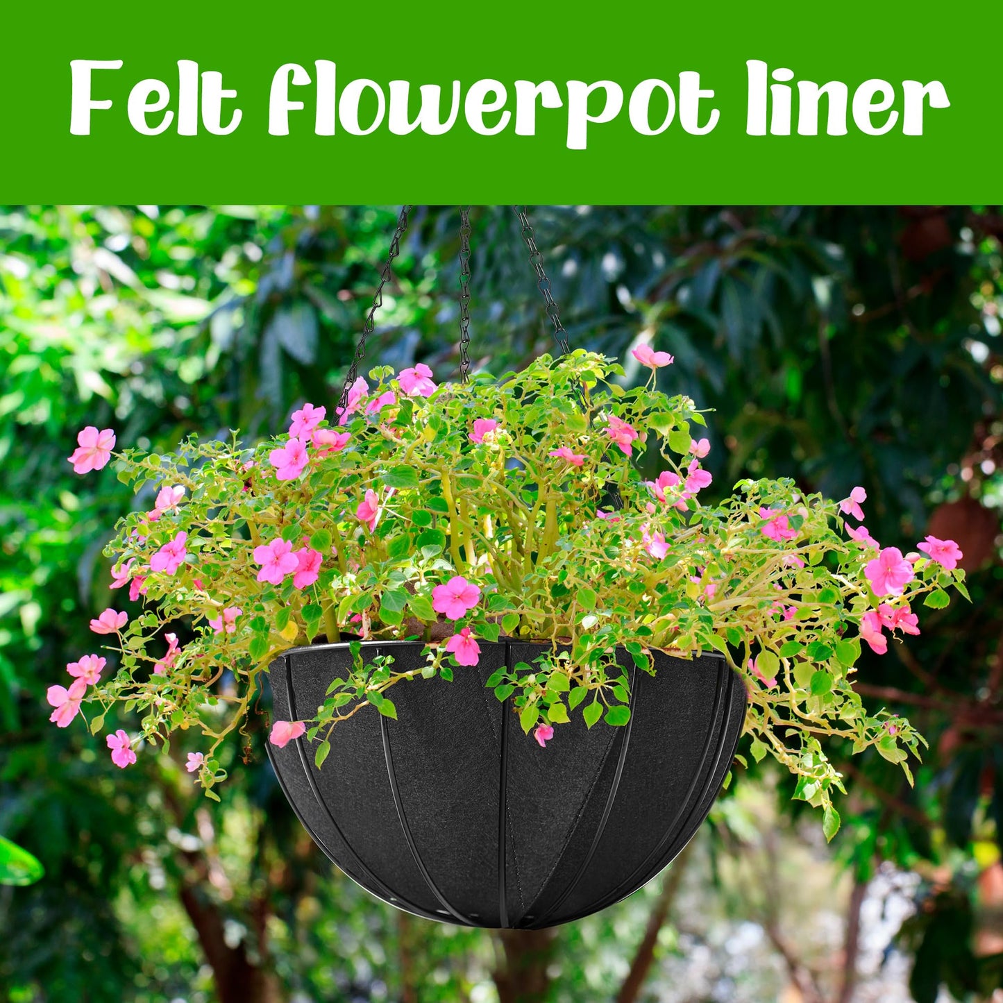Adnee 4 Pcs 16 Inch Fabric Planter Basket Liner-Felt Flower Pot Liners-Hanging Plant Basket Fiber Insert for Garden Wall Hanging Planter Flower Vegetables(Round)