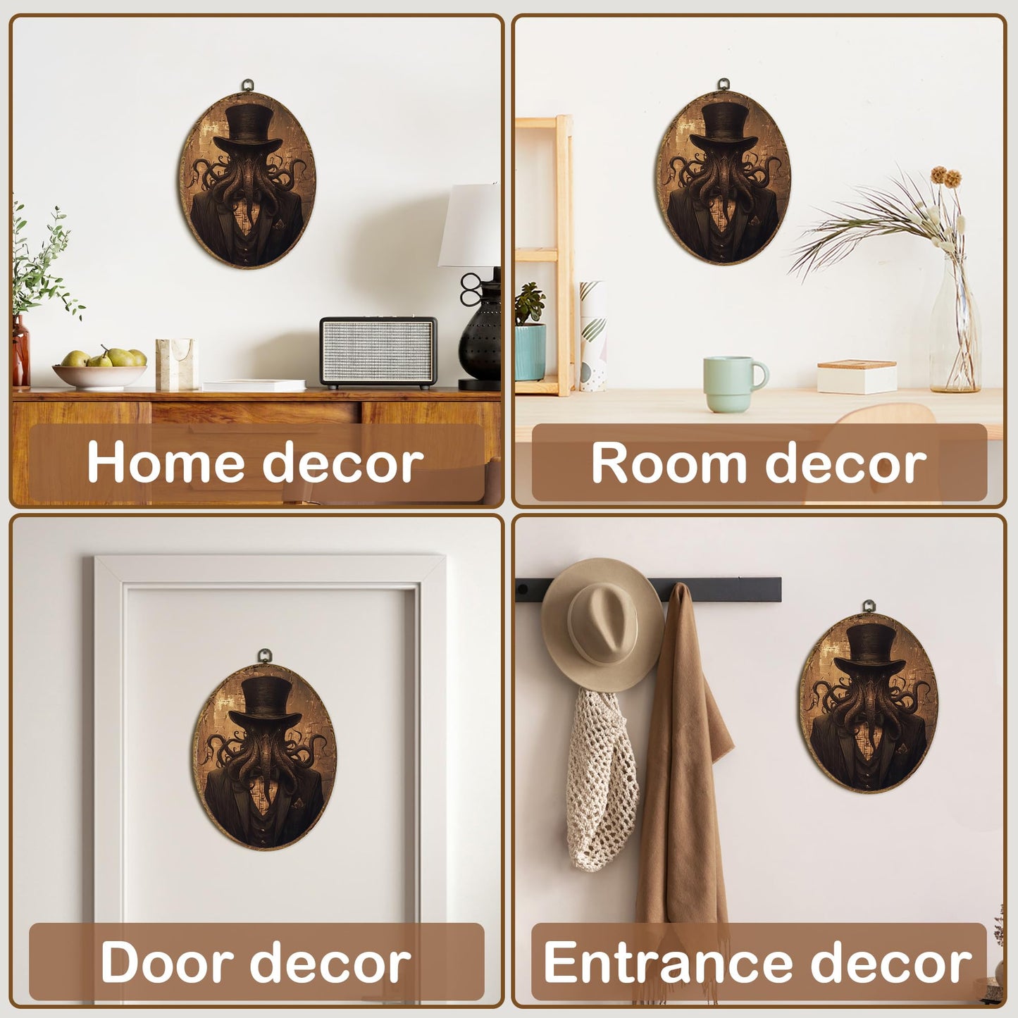 laveliabel Gothic Cthulhu Oval Canvas Art Wall Decor, Dark Academia Halloween Cthulhu Framed Canvas Prints, Moody Gothic Animal Oval Hanging Wall Decor for Home Living Room Bedroom, 8.5x11.5 Inches