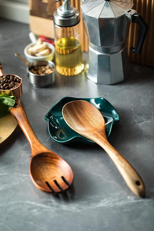 Miamolo Condiment Tray and Spoon Rest, Ceramic Spoon Holder for Stove Top, Cute Coffee Spoon Rest with Ruffled Edge for Coffee Bar, Housewarming Christmas Gift