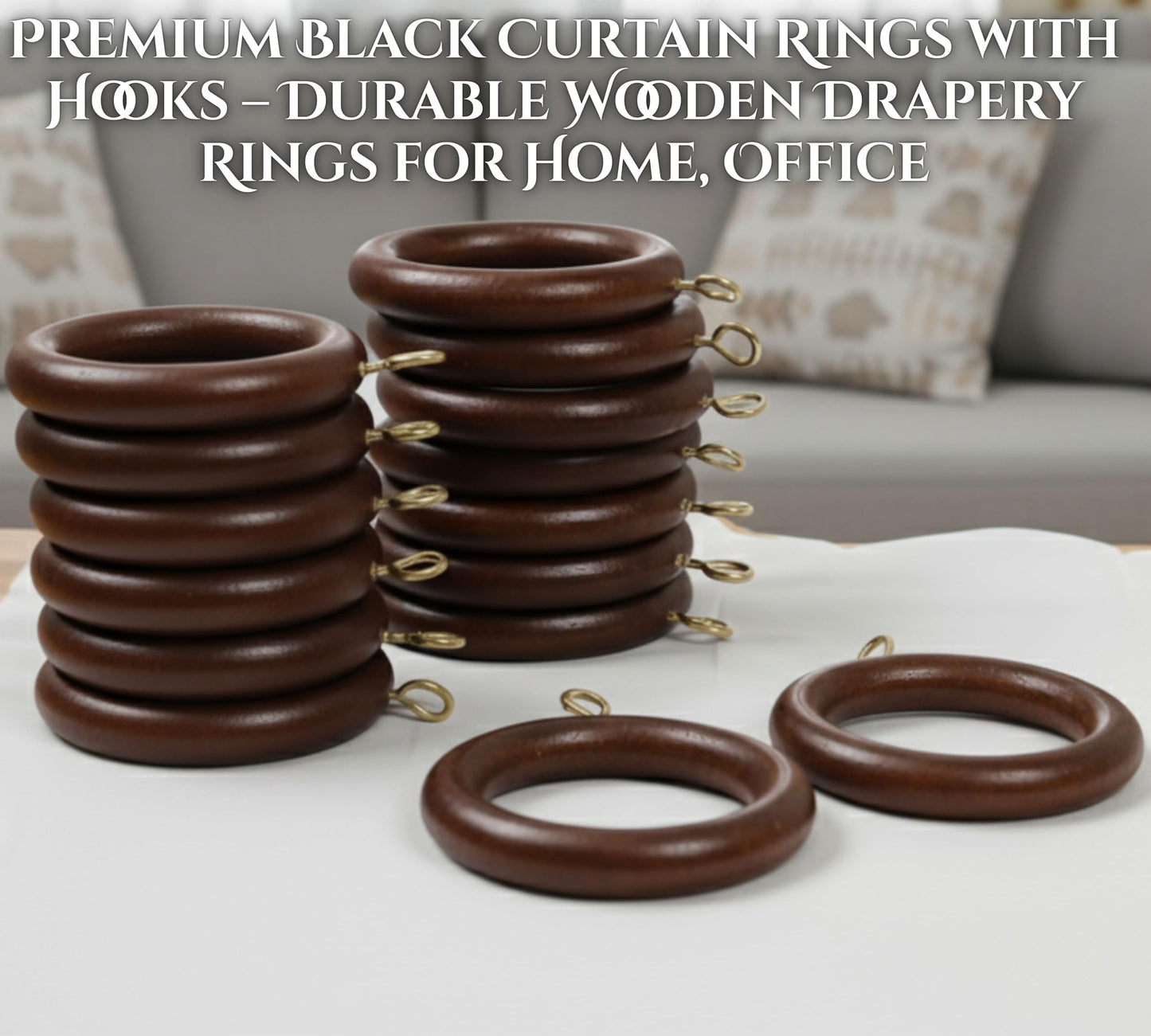 Handmade Classic Wooden Curtain Rings for Window and Door Decoration Wood Drapery Rod Rings for Home Decor-(50 Pcs, Inner Dia : 2.5)