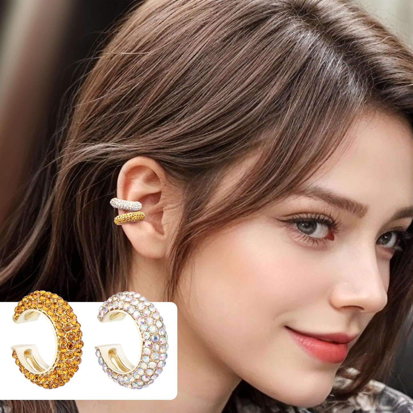 Joez Wonderful 5pcs Chunky Ear Cuff for Women, Gold Fake Ear Cuff Earrings Non Piercing, Ear Cuffs Set for Non Pierced Ear Cartilage Clip on Wrap Ear, Round Huggie Clip On Cartilage Earrings