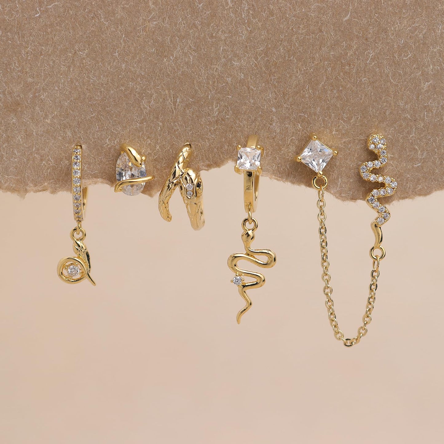 Frigotine Gold Snake Small Hoop Stud Earrings Stack Set for Woman, Dainty Sparkly Rhinestone Crystal Drop Multiple Piercing Cartilage Huggie Earing Holiday Prom Fashion Jewelry Gifts