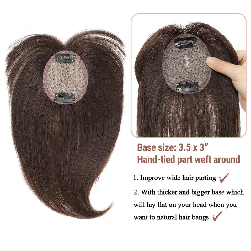 Molefi Human Hair Toppers for Women Real Human Hair,360°3D Cover Topper for Adding Volume 10 Inch Clip in Bangs for Daily Use