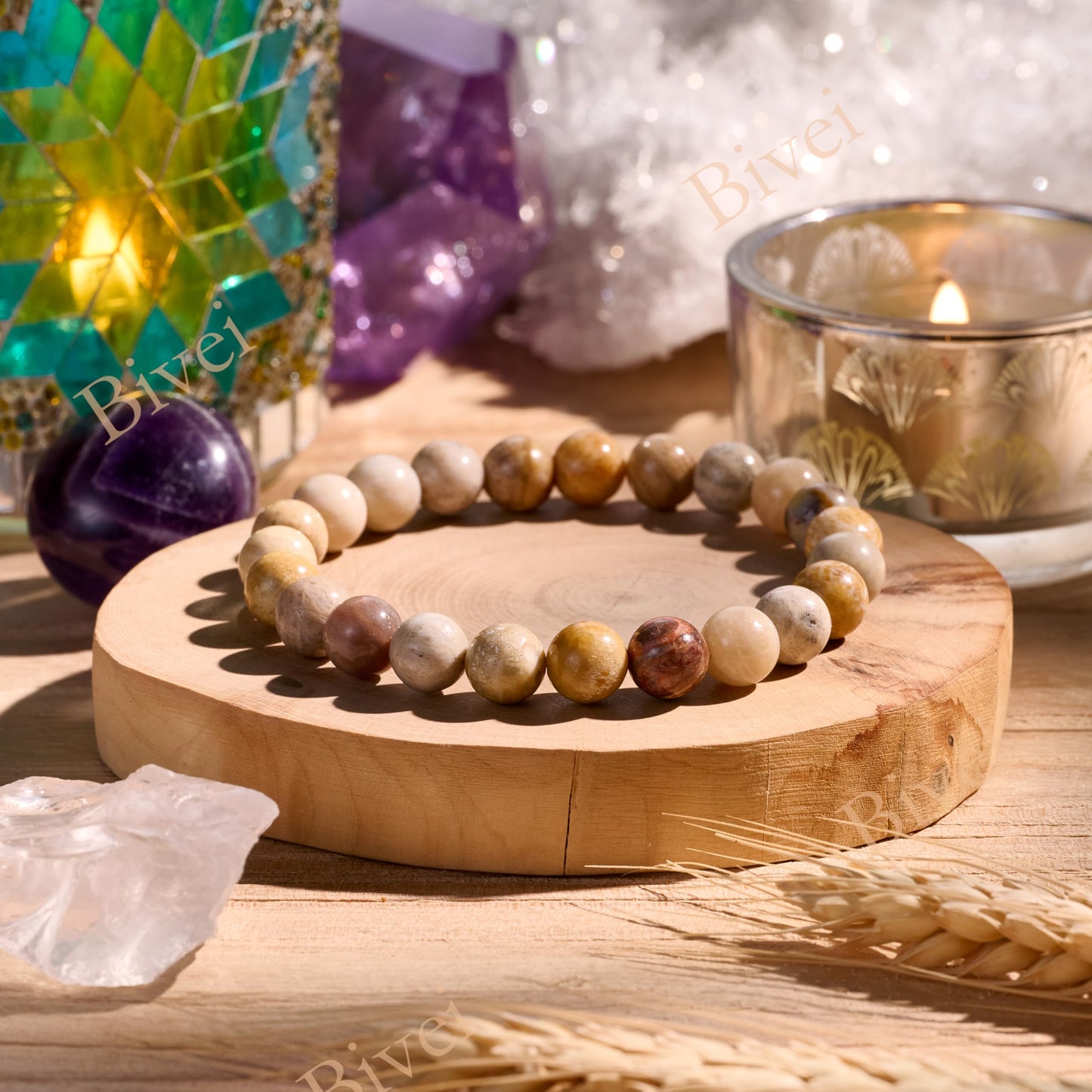Coral Jade-Creativity &Calm-8mm Beaded Bracelets for Women Handmade Semi Precious Natural Stone Stretch Elastic Jewelry Yoga Protection Gifts