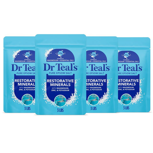 Dr Teal's Epsom Salt Restorative Minerals Soak with Magnesium, Potassium, Zinc & Eucalyptus Essential Oils, 3 lbs (Pack of 4)