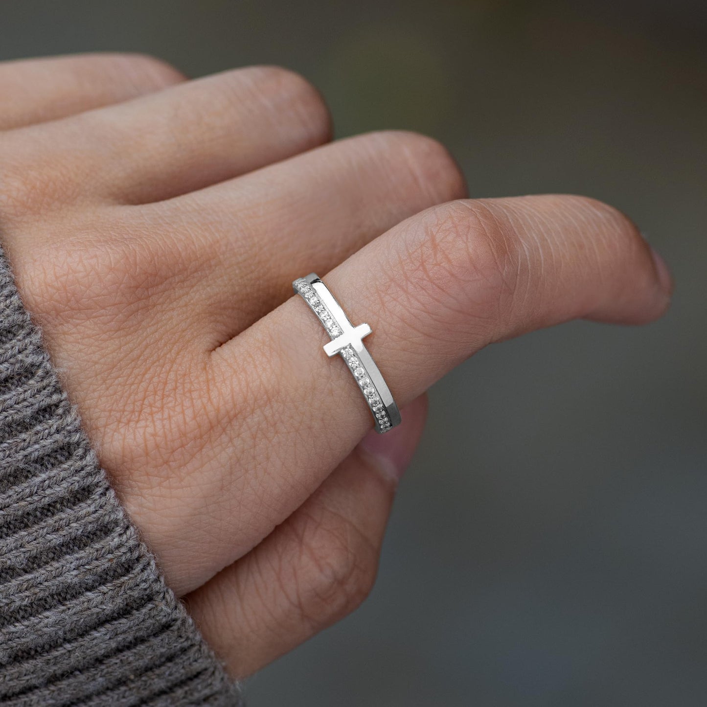 STORYJEWELLERY Sterling Silver Cross Ring, Christian Rings for Women, Purity Ring, 925 Sterling Silver Rings, Christian Jewelry for Women, Confirmation Gifts, Baptism Gifts, Size 8