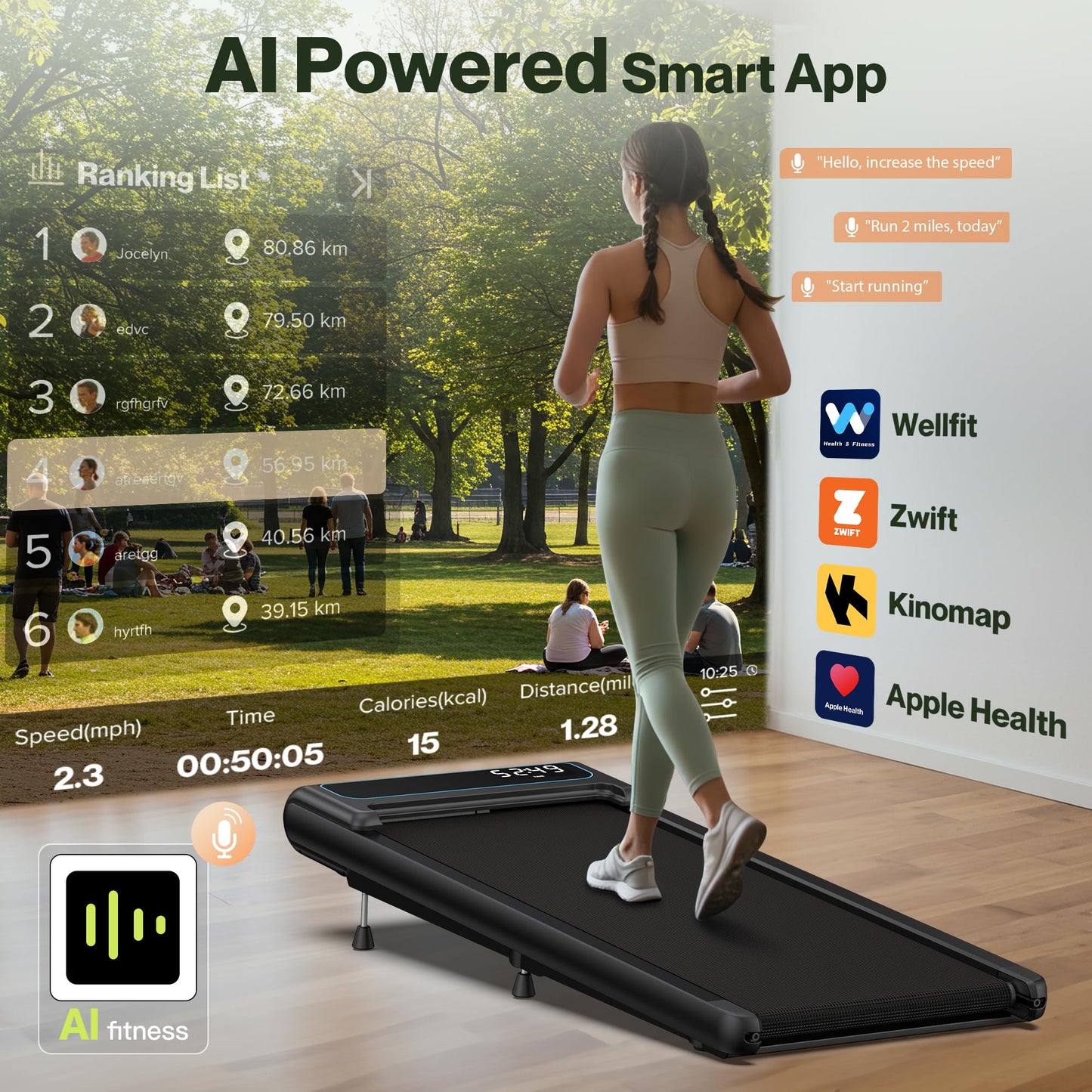 COZYINN 10% Incline Under Desk Walking Pad, 2.5HP Low Noise Treadmills for Home, 3 in 1 Portable Treadmill with Removable Handle for Small Space, Mute Control, Works with Kinomap, No Need Assemble