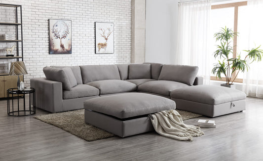 Roundhill Furniture Rivas Contemporary Feather Fill 5-Piece Modular Sectional Sofa with Two Ottomans, Graphite