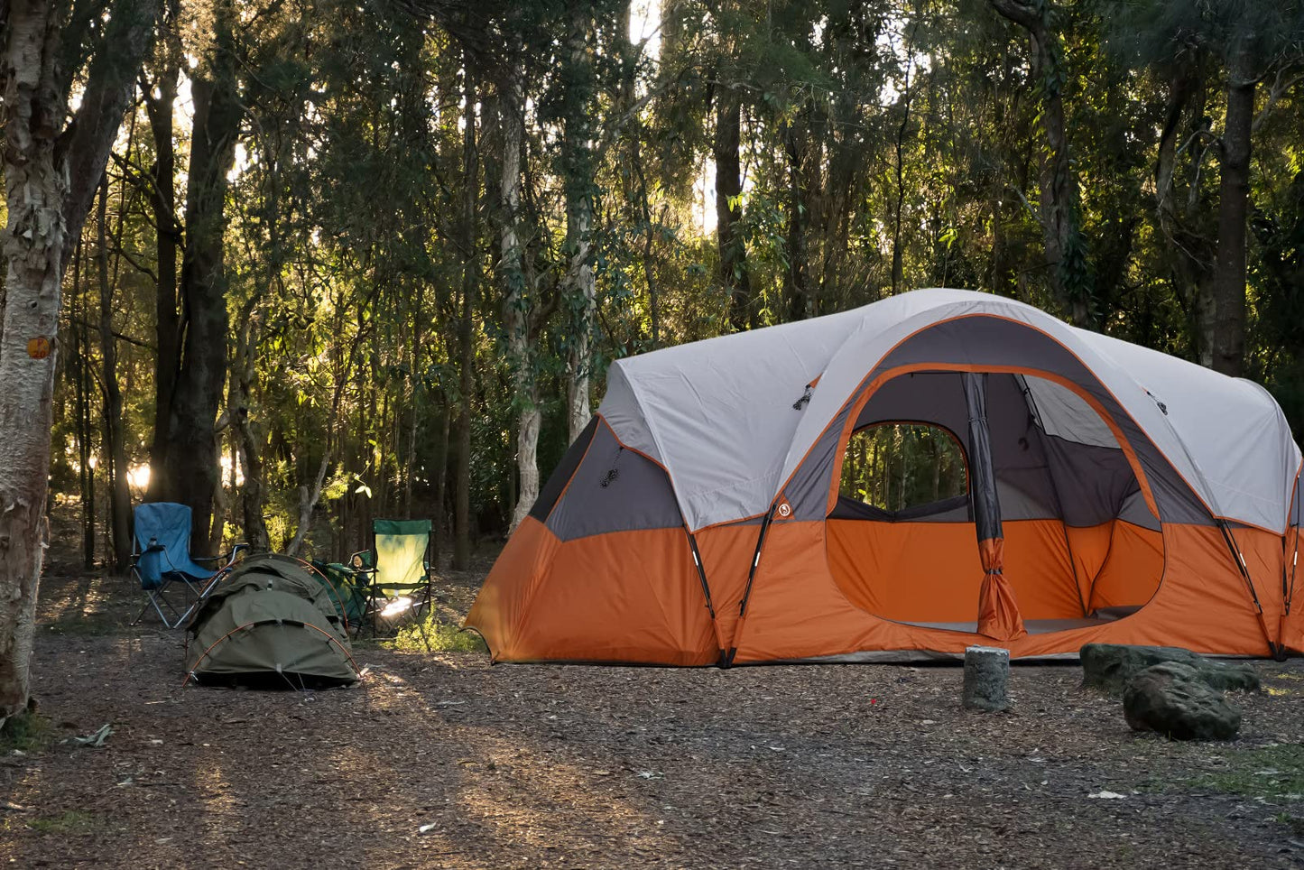 UNP Camping Tent 10-Person-Family Tents, Big, Easy Up, 5 Large Mesh Windows, Double Layer, 2 Room, Waterproof, Weather Resistant, 18ft x 9ft x78in (Orange)