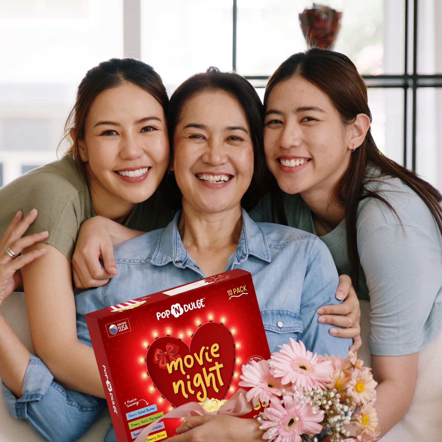 Mothers Day Gifts Movie Night Popcorn Gift Set, Mothers Day Gifts For Wife, 10 Piece Set, 5 Gourmet Popcorn Kernels and 5 Popcorn Seasoning Flavoring, Kosher, Non-GMO Movie Night Gift Baskets Gift Idea For Mom, Wife, Daughter