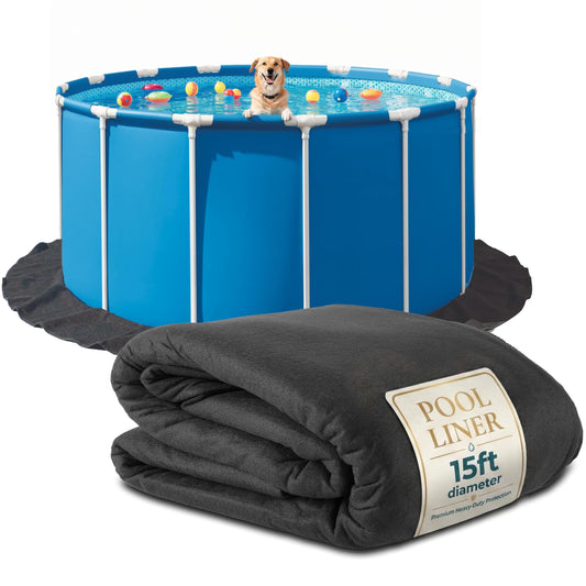Above Ground Pool Liner Pad, 15' Foot Round, Pre-Cut Heavy Duty Outdoor Pool Pads for Above Ground Pools, Black Swimming Pool Liners for Padding and Protection, Thick Pool Mats to Prevent Punctures