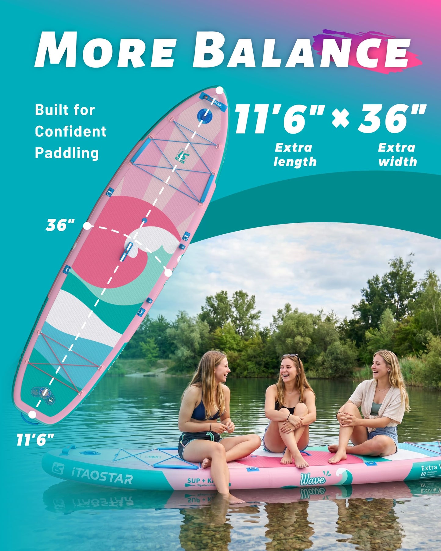 iTAOSTAR W01AP 36" Super Wide Paddle Board, More Fun Inflatable Paddleboard with 5 Fins for Better Balance, Stand Up Paddle Board with Premium SUP Accessories for Adults of All Skill Levels