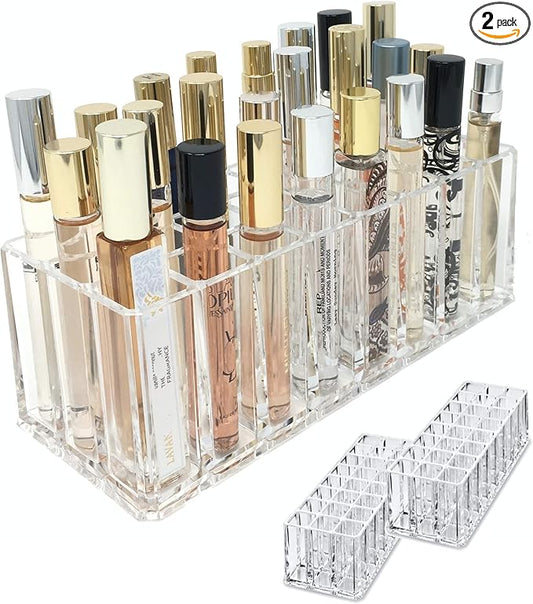 Acrylic Rollerball Perfume Organizer Beauty Scent Holder 24 Space Organization Refillable Container Tall Scented Oil Storage Display Case (2)