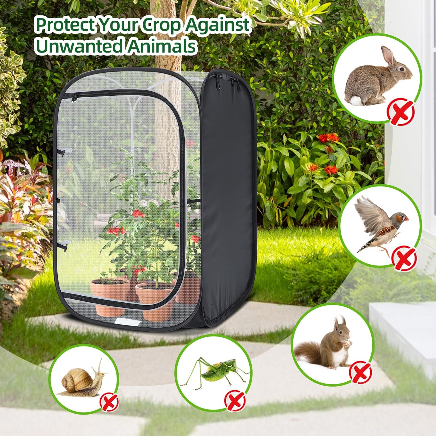 Ohuhu 36'' Garden Mesh Plant Cover, 2 Pack Pop Up Plant Protector Strawberry Cover Garden Net Cage Wind Protection for Plants Outdoor with Storage Bag 24 x 24 x 36 Inches