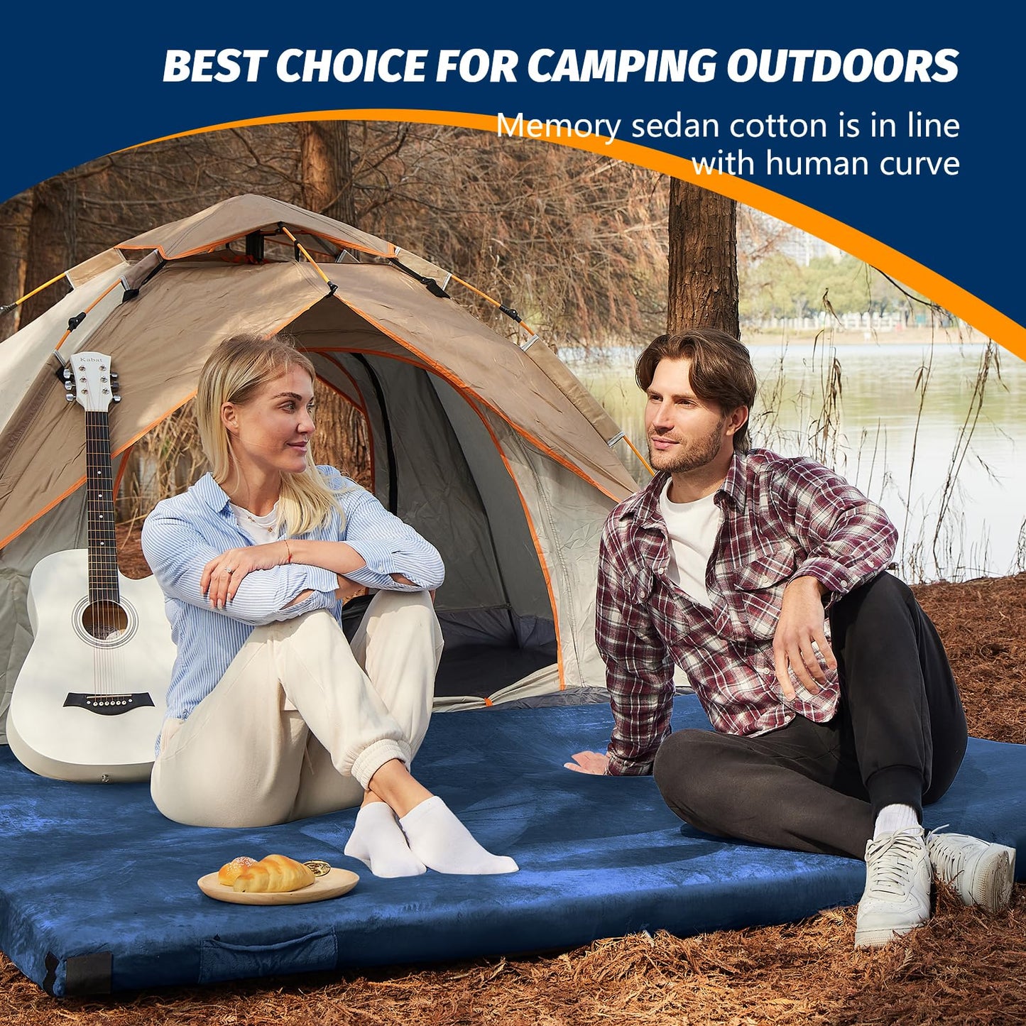 CYMULA CertiPUR-US Queen Memory Foam Camping Mattress Pad, Portable Foam Sleeping Pad for Camping, Roll up Sleeping Mat Floor Mattress Guest Floor Bed for Sleepover, Car, Tent SUV Cot Mattress