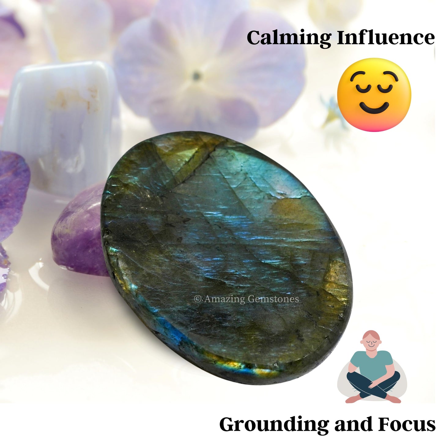 Amazing Gemstone Labradorite Thumb Worry Stone, Anxiety Stone, Healing Crystals - Piedra Crystal Fidget for Gift, Meditation, Calming, Relaxation, Stress Relief