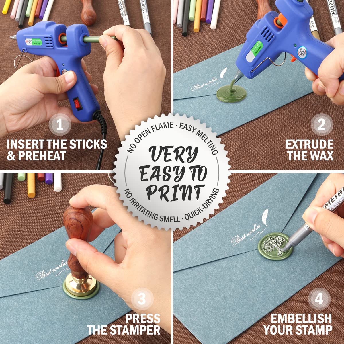 Sealing Wax Hot Melting Glue Gun 20W, Wasole Sealing Wax Sticks Glue Gune for the Diameter 0.28 inch Sticks, Great for Wedding Invitations, Birthday Cards, Envelopes (Blue Glue Gun)