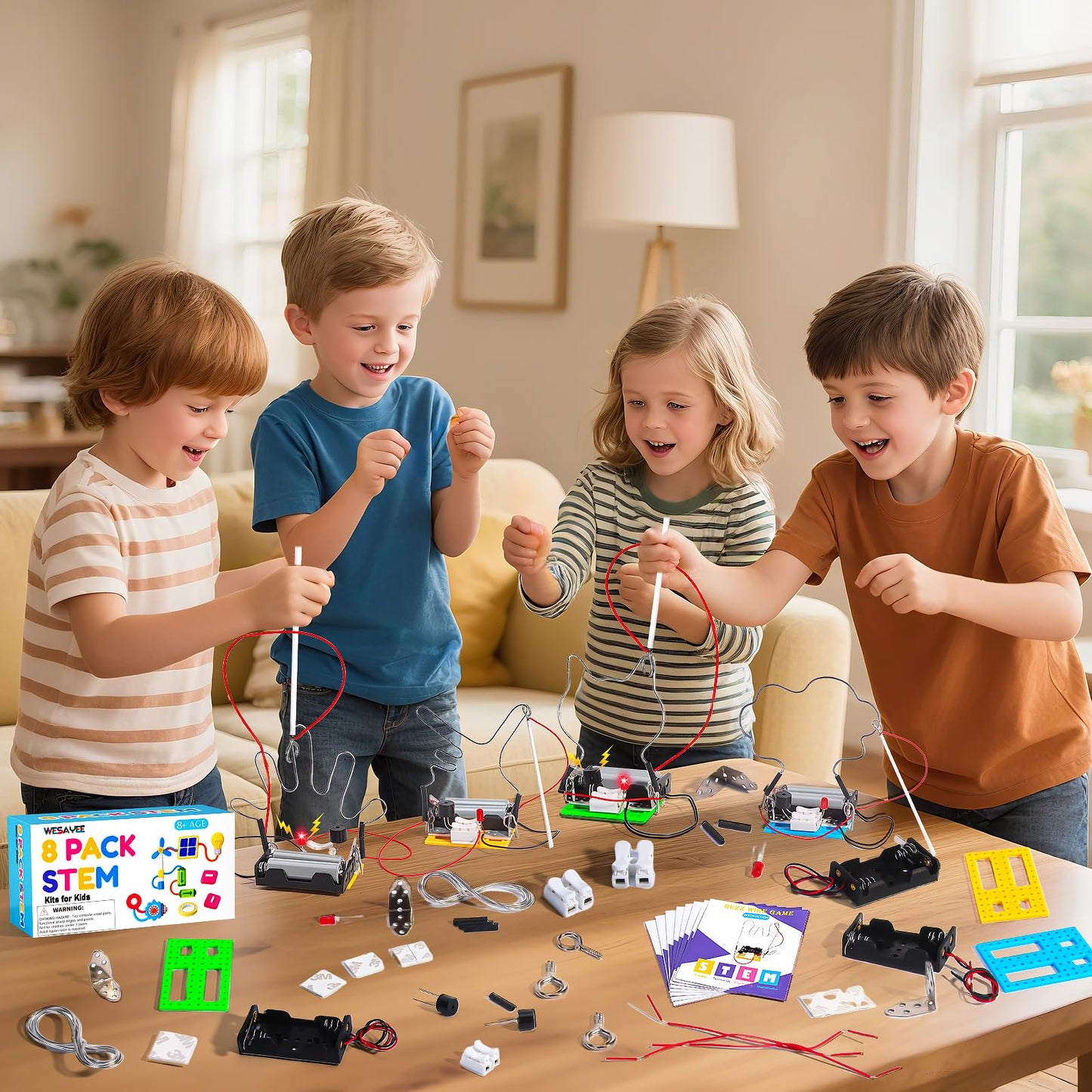 Bulk STEM Kits - 8 Set Electric Circuit Science Craft Kits for Kids Age 8-10 12-14 10-12, Girls Boys Arts and Crafts for Kids Ages 8-12 Gift Ideas, STEM Activities Projects Buzz Wire Maze Game