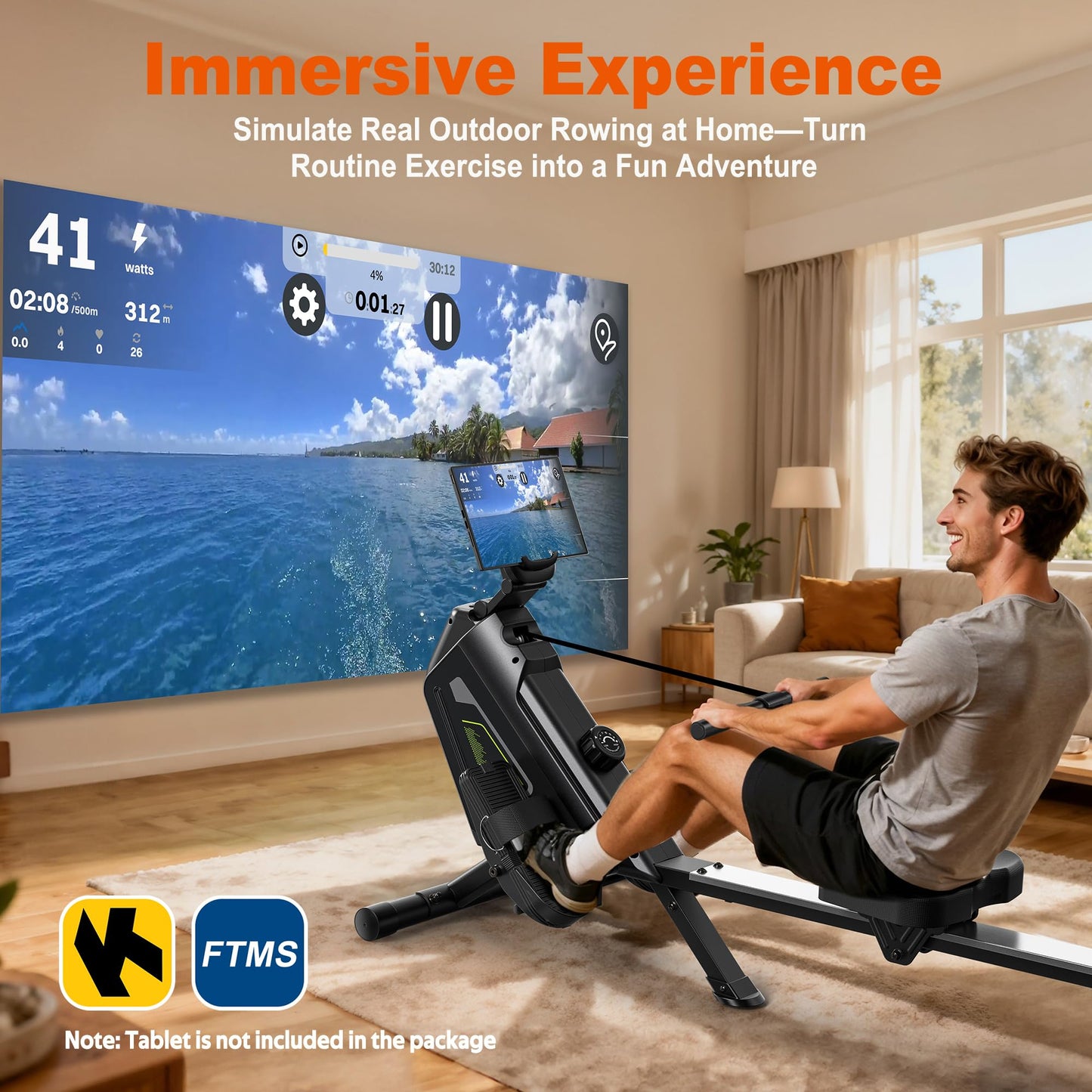Klyzoom Rowing Machine for Home, 16 Resistance Levels, Quiet Magnetic Rower with APP, 350 LB Weight Capacity, Easy Assembly, Compact and Saves Space