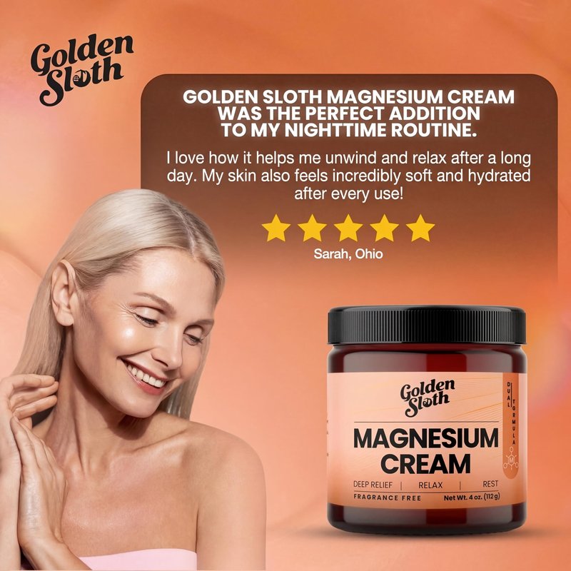 Golden Sloth Magnesium Cream - Unscented Topical Lotion - Highly Concentrated with 2 Types of Magnesium, All-Natural, Fast-Absorbing