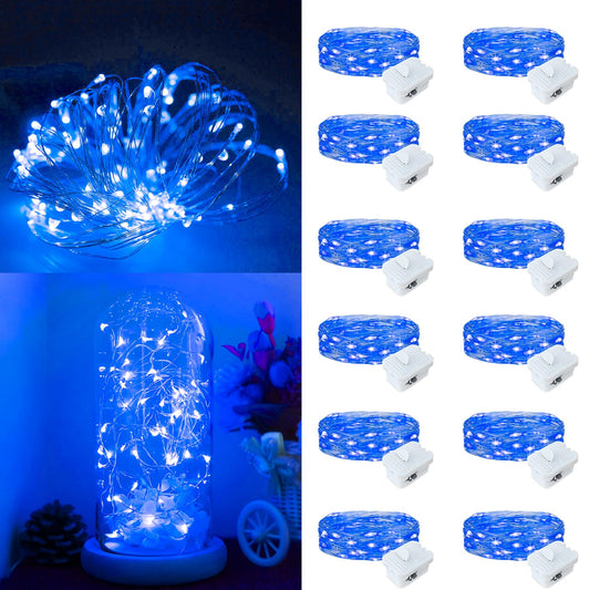12Pack Fairy Lights Battery Operated, 7ft 20 LED 3 Modes Speed Twinkle Mini String Lights Waterproof Silver Wire Firefly Starry Lights for Mason Jars Wedding Party Christmas Decorations