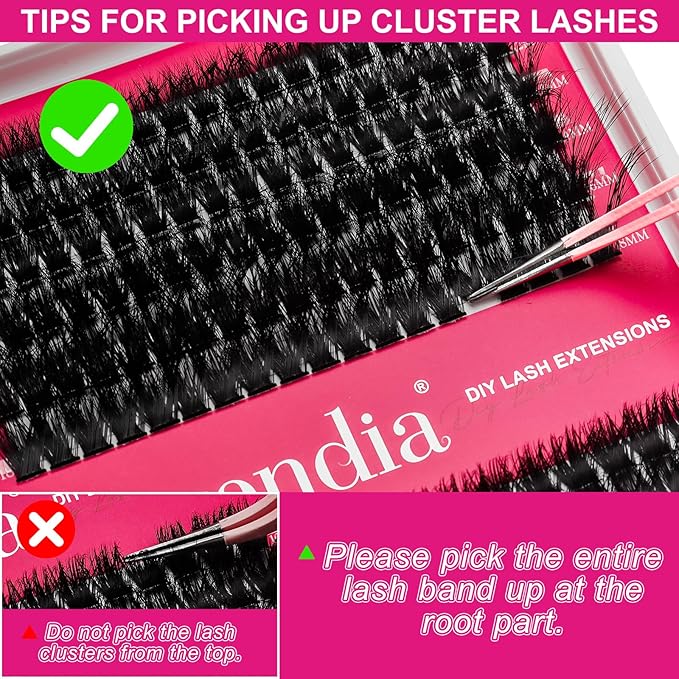 Fowendia Lash Clusters Kit Fluffy 60D 80D Individual Lashes D Curl Cluster Eyelash Extensions 10-18mm DIY Lash Extension Kit Lash Bond and Seal Waterproof, Lash Applicator, Thick False Eyelashes Kit