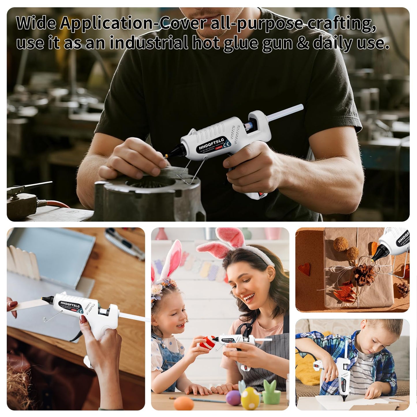 HHDQFTSLG 60/120W Full Size Hot Glue Gun Kit, Dual Power Glue Gun with 30PCS Premium Glue Sticks (6"x0.44"), Fast Preheating Heavy Duty Industrial Hot Melt Glue Gun for Craft,DIY and Gift Making