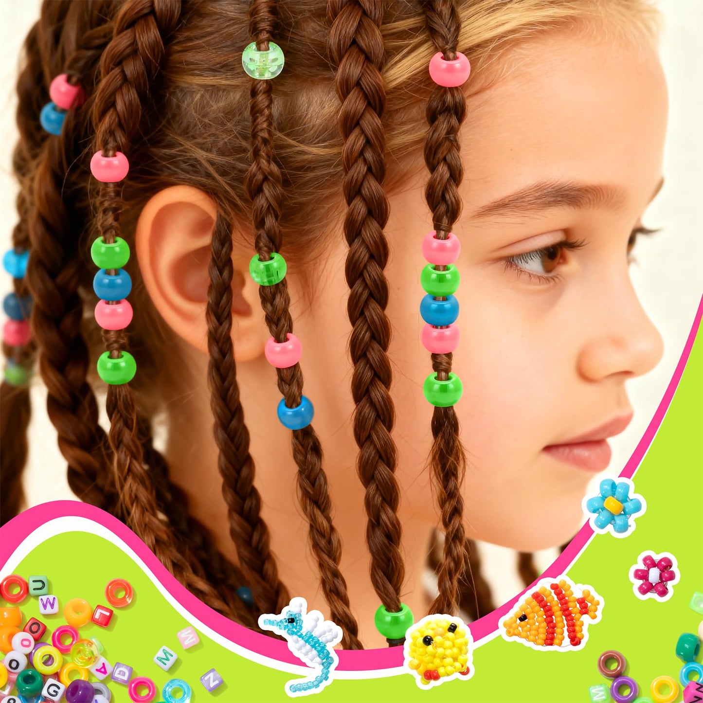 Simetufy 14000Pcs Pony Beads Bulk, 50 Colors 6x9MM Kandi Beads for Hair Braiding Bracelet Making Jewelry Key Chains DIY Crafts Christmas Gifts (8LB, Shock Resistant Package)