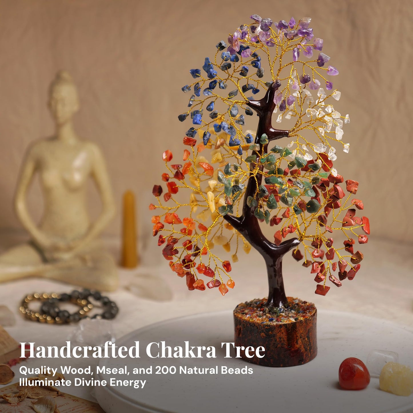 7 Chakra Tree of Life - Crystal Tree for Positive Energy - Healing Crystals and Stones - Birthday Gifts for Women, Home Office Decor -10-12"