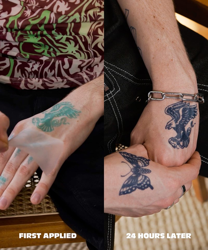 Inkbox Temporary Tattoos, Semi-Permanent Tattoo, One Premium Easy Long Lasting, Water-Resistant Temp Tattoo with For Now Ink - Lasts 1-2 Weeks, Tripping, 4 x 4 in