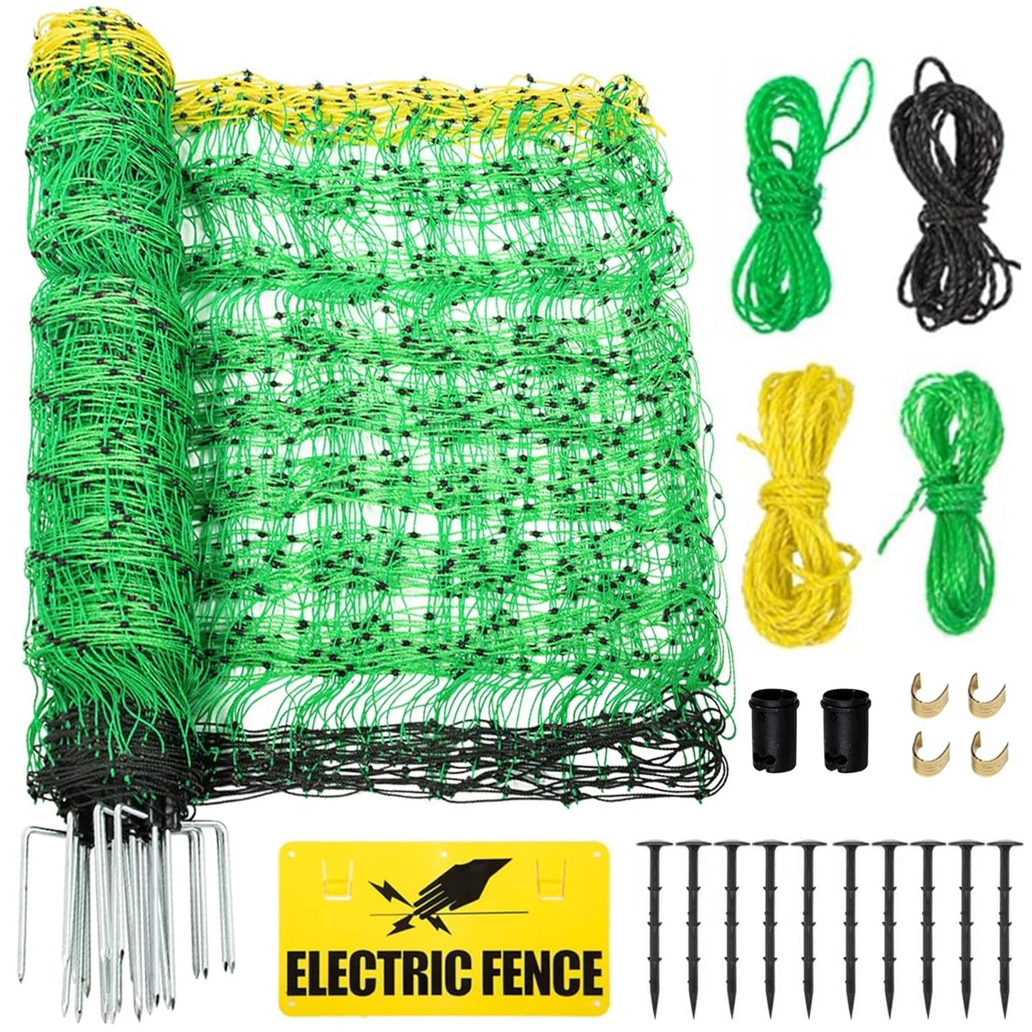 Electric Fence Netting, 49.6" H x 164'L Electric Anti-Predator Poultry Fence, PE Net Fencing Kit with 14 Posts Double Spiked, Movable Livestock Nets for Sheep, Hogs, Cattle and Other Big Poultry
