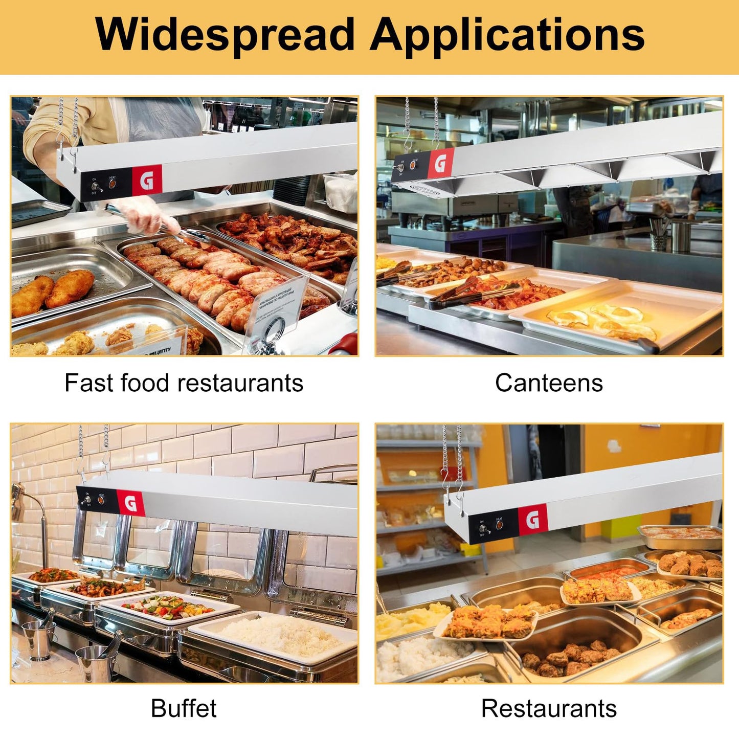Food Warmers 24 36 48 60 Inch, Electric Strip Heater Commercial Grade Infrared Food Warmer Heat Lamp Overhead, Hanging Overhead Stainless Steel for Restaurant Kitchen Buffet