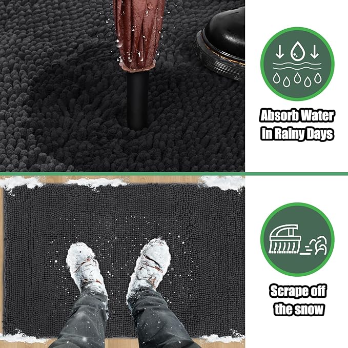 IM HOME 2 Pieces Chenille Absorbent Outdoor Doormat 36" x 24", Washable Muddy Door Mats for Dog Non Slip Indoor Doormats Dog Mat for Muddy Paw Front Inside Doormat for Entryway Dark Grey