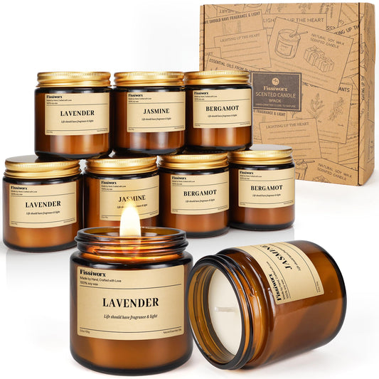 9 Pack Soy Candles for Home Scented |（Lavender/Jasmine/Bergamot） Long-Lasting 270 Hours, Natural Scented Candles Gift for Women & Men, Birthday, Mother’s Day, Christmas, Thanksgiving