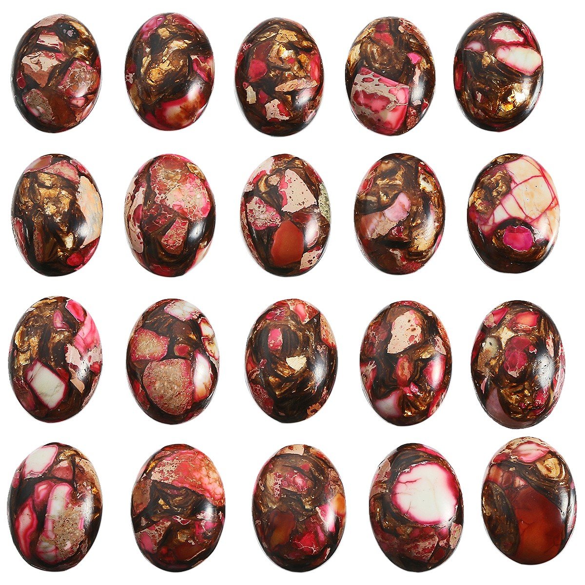 rockcloud 18x25mm Oval Cabochon Flatback Semi-precious Stones Sea Sediment Jasper for Jewelry Making Pack of 5