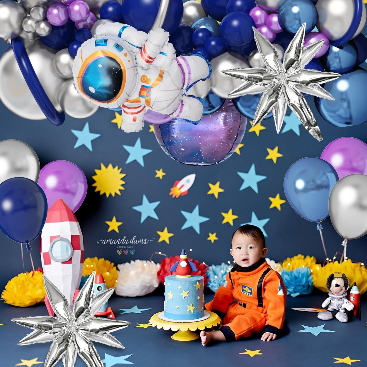Amandir139pcs Space Balloon Garland Arch Kit Outer Space Birthday Decorations with Blue Purple Silver Galaxy Astronaut Foil Balloons for Boys Themed Birthday Party Decoration Supplies