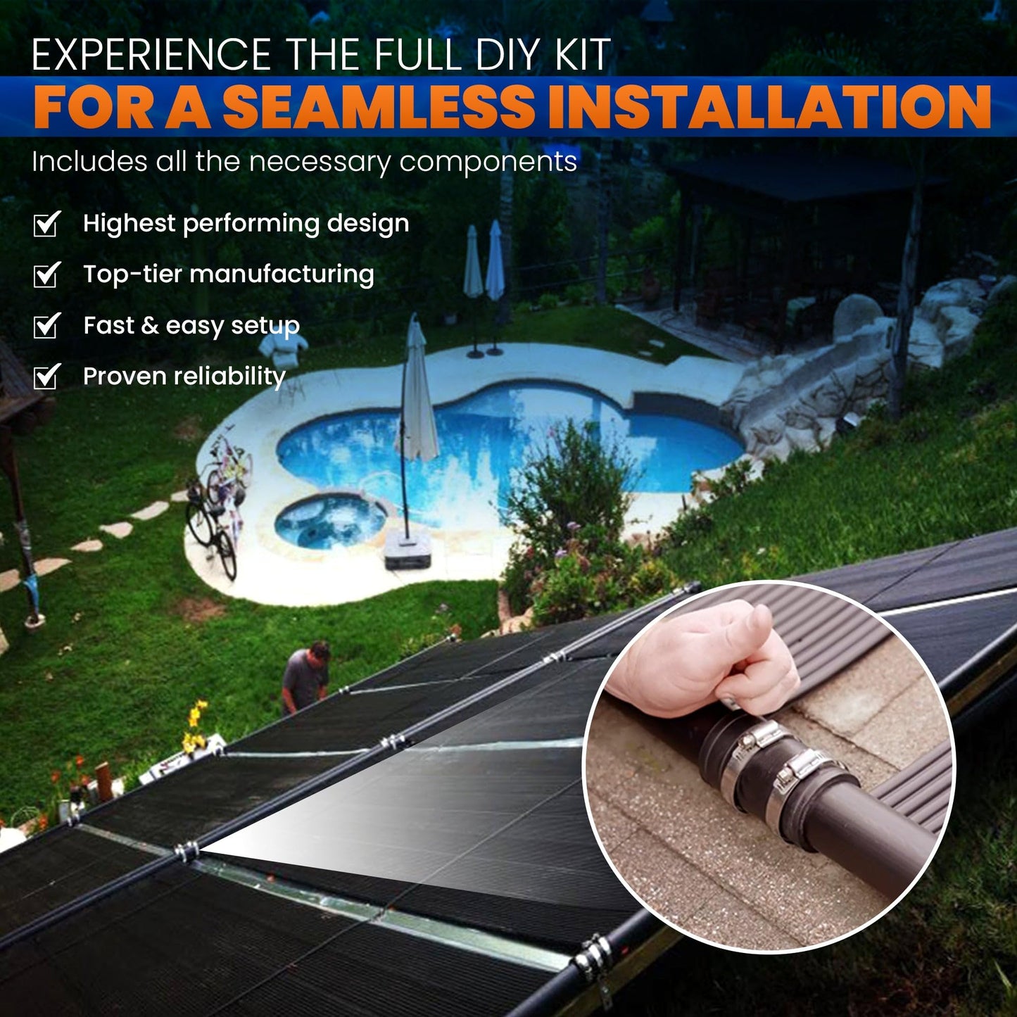 Highest Performing Design - DIY Solar Pool Heater Kit - 15-20 Year Life Expectancy (4-4x10 / 1.5" I.D. Header)