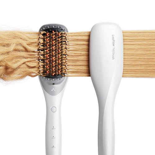LISSFLOW Thermal-Balance Hair Straightener Brush, 365°F Professional Styling Temp with Heat Damage Protection, 200M+ Negative Ions, Anti-Frizz Ceramic Coating, Dual-Voltage, White