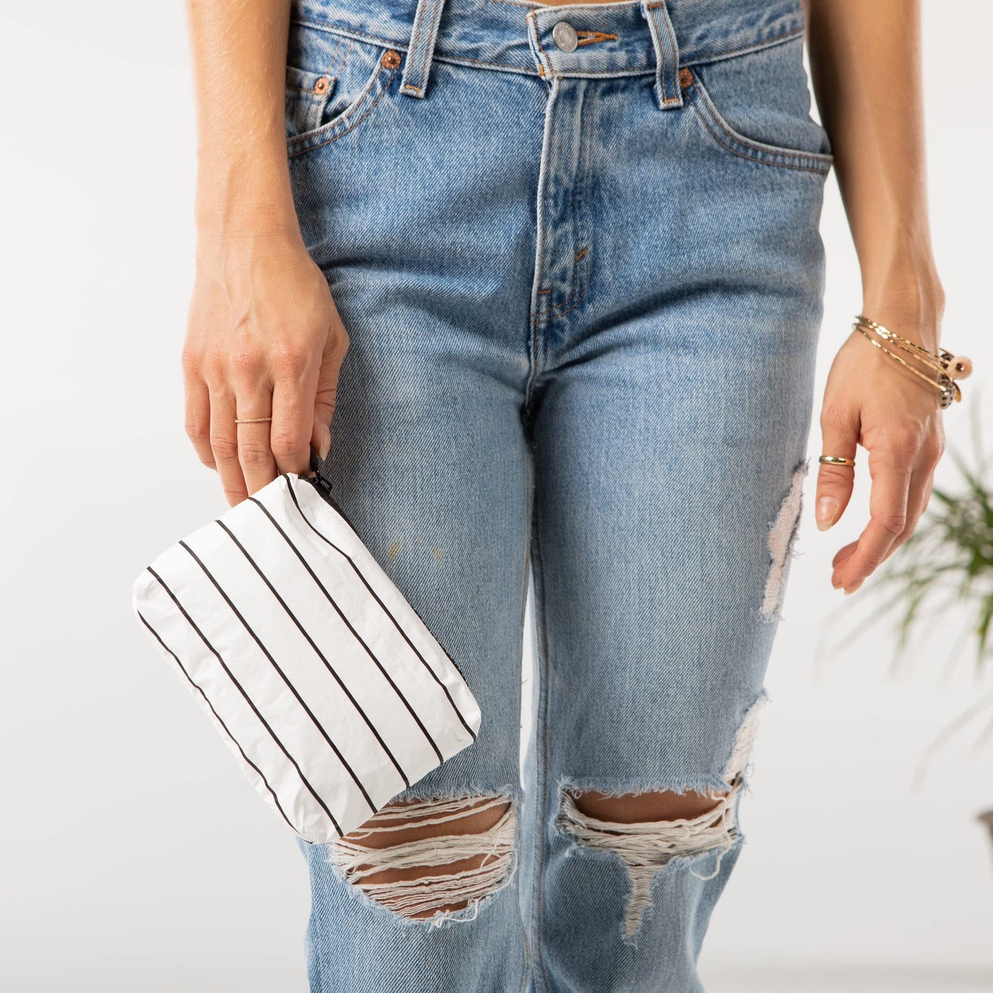 ALOHA Collection Mini Pouch in Pinstripe, Lightweight, Packable & Splash-Proof - Durable, Washable & Reusable Makeup Pouch for Cosmetics. Keeps Essentials Organized. Easy to Clean. (6W x 3.75H inch)